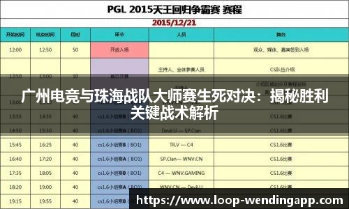 广州电竞与珠海战队大师赛生死对决：揭秘胜利关键战术解析
